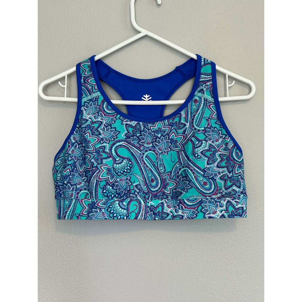 Coolibar UPF 50+ Paisley Racerback swim top Blue Aqua Medium bra Active wireless